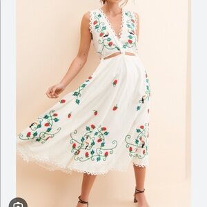 FarmRio Cross-stitch embroidered Toucan dress